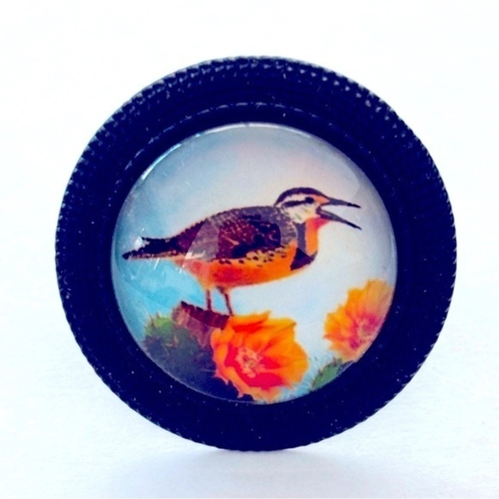 20mm Bird Print Black Adjustable Ring, NWT, Unworn